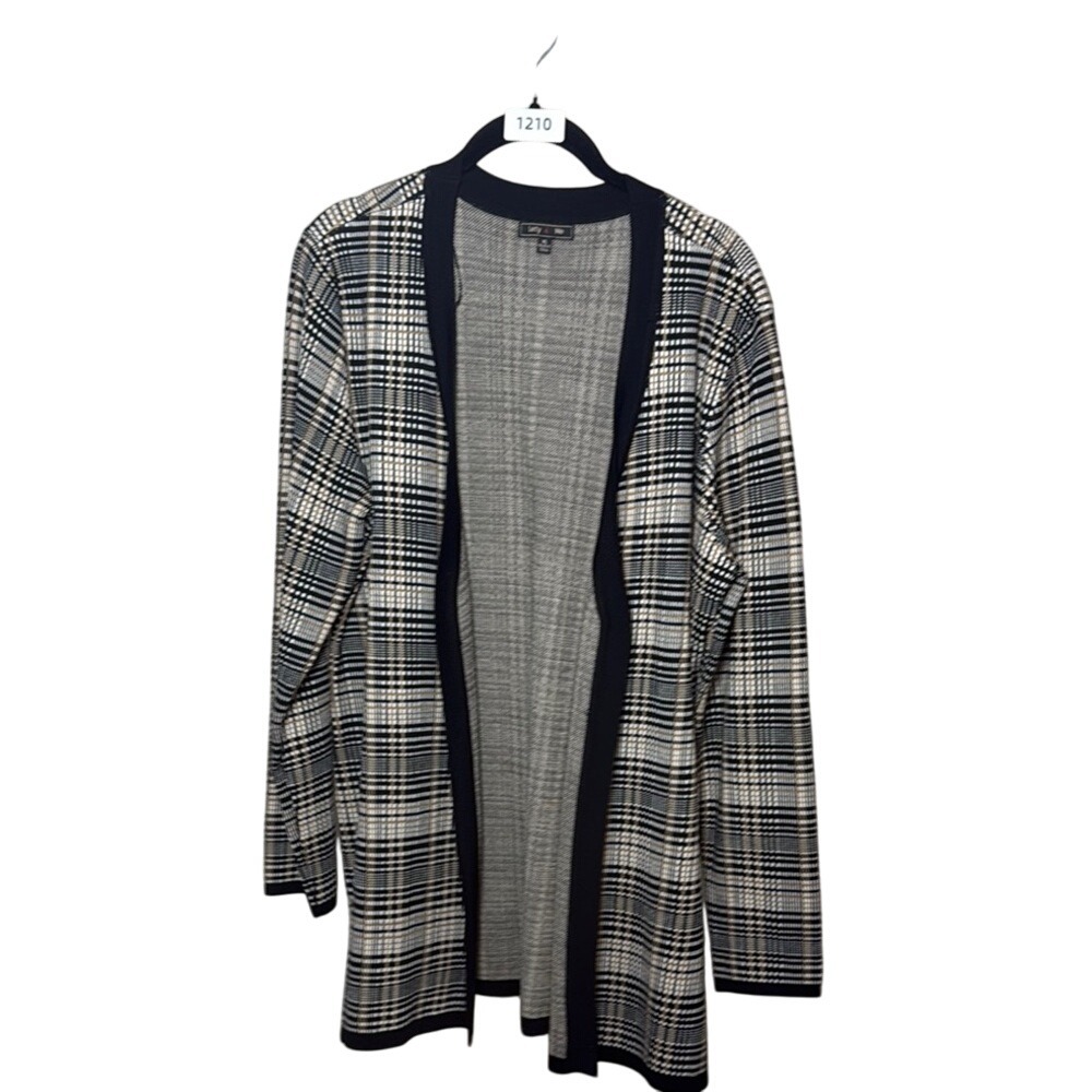 Lety & Me XL Black Plaid‎ Open Front Cardigan Duster